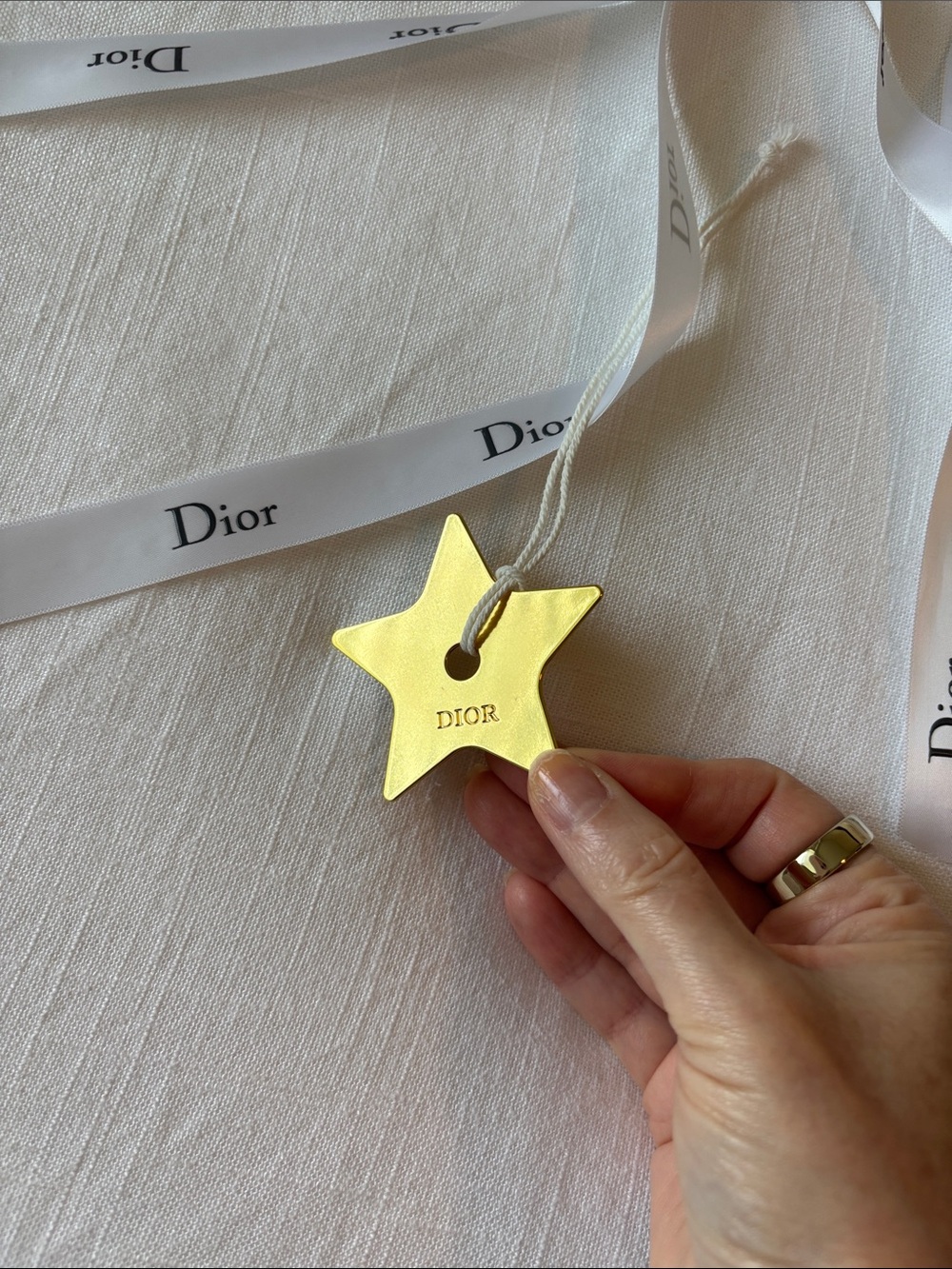 Dior White Ribbon with Yellow Star Pendant